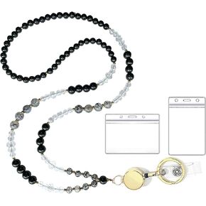 Teacher Lanyard for ID Badges for Women Cute, Retractable Beaded Cute Lanyards for Women with Card Badge Holder