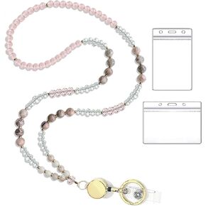 Teacher Lanyard for ID Badges for Women Cute, Retractable Beaded Cute Lanyards for Women with Card Badge Holder