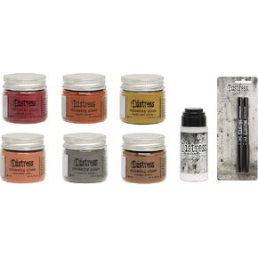 Tim Holtz Distress Embossing Glaze Warm Tones Bundle - 6 Glazes, Embossing Dabber & Embossing Pens