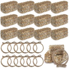 24 Pcs Western Themed Party Decorations 12 Mini Decorative Hay Bales with 12 Twisted Hemp Rope for Cowboy Table Centerpieces Horse Rodeo Fall Harvest Craft, 1.2 x 2.6 x 1.2 Inch Each