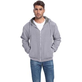 Men's Plush Hoodie Zip-up Outdoor Jacket Fleece-Lined Hooded Long Sleeve Sweaters