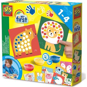 SES Creative: My First Fingerprint Paint Art - Craft Set, 10 Animal Coloring Sheets, Yellow-Red-Blue Non-Toxic Paint, Toy, Baby-Toddler-Kids Ages 1+