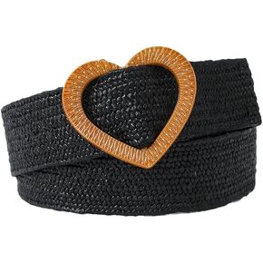 COTIM COYIN Women's Elastic Braided Belt with Heart-Shaped Buckle, Casual Woven Belt for Women