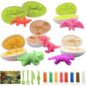 Playdough Dinosaur Eggs Sets for Kids Ages 3-6, Dinosaur Playdough Molds,Playdough Accessories Dinosaur Toys Present for 3 4 5 6 7 8 Year Old Girls Boys