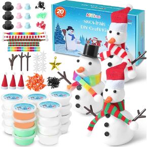 20 Pack Modeling Clay DIY Snowman Kit,Air Dry Clay Snowman Crafts for Kids,Christmas Stocking Stuffers for Kids,Christmas Crafts Xmas Gift