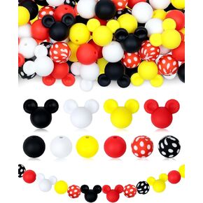 76pcs FIVEIZERO Focal Beads,Mouse Focal Beads,Mouse Silicone Beads for Keychain Making and Pen DIY Crafts - Silicone Mouse Ears Focal Beads for Lanyard Making