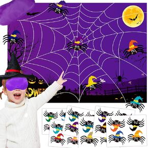 BAYLAY Halloween Pin The Tail Game - Pin The Spider On The Web Game Halloween Party Games for Kid Halloween Pin The Tail Halloween Kid Party Outdoor Halloween Games for Kid Halloween Party Activities