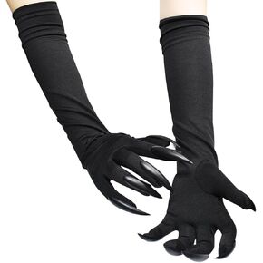 Halloween Long Black Satin Gloves with Claws Cat Wolf Claws Glove Cosplay Funny Gloves Halloween Costume