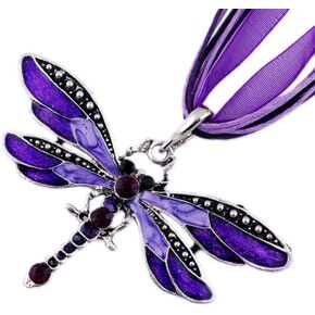 AKOAK Fashion Creative Bohemian Jewelry Ethnic Multi-layer Chain Colorful Enamel Dragonfly Pendant Necklace（Purple）