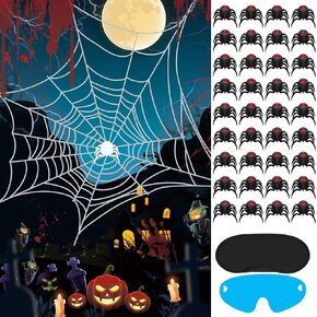 Hxezoc Halloween Pin The Tail Game, Pin The Spider On The Web Game with 36 Pcs Spiders Stickers, Halloween Party Games for Kids Halloween Party Birthday Party Supplies