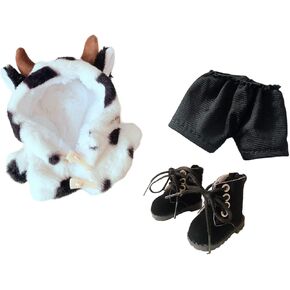 20cm Plush Doll Clothes Set, Kpop Doll Outfit Plush Coat Pants Shoes for 8 inch Plush Doll Soft Stuffed Animal, Dress-Up Play (Check-White/Black)