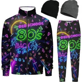 Men's Tracksuits Sweatsuits 90s 80s outfit for men Athletic Full Zip Sports Sets with 2 knit Cuffed Beanie in Kuwait