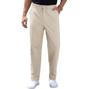 RQP Mens Linen Pants Drawstring Casual Pants Lighting Beach Pants Baggy Dress Trousers