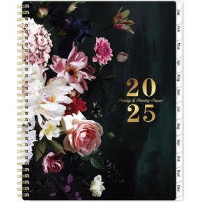 2025 Planner - 9" x 11"， Planner Weekly and Monthly 2025, from JAN. 2025 to DEC. 2025, Calendar Planner 2025 with Tabs, Twin-Wire Binding, Inner Pocket, Floral Pattern