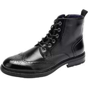 Temeshu Men's Wingtip Oxford Boot Side Zip Ankle Motorcycle Boots MS07