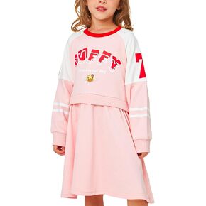 B.Duck Girls Sweatshirts Dress Long Sleeve Pullover Patchwork Pleated Mini Tennis Athletic Dresses for Size 3-12 Years