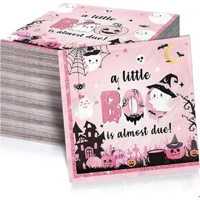 48Pcs A Little Boo Is Almost Due Decorations Pink Halloween Napkins Little Boo Baby Shower Decorations Girl for Halloween Baby Shower Decorations for Girl