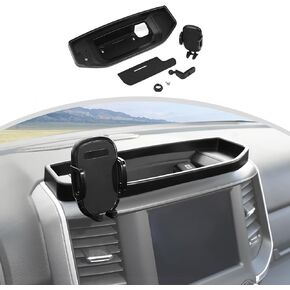 CheroCar for RAM Dash Mount Phone Holder Stoage Tray Phone Mount Organizer Compatible with 2018-2023 Dodge Ram 1500 2500 3500,Don't fit for The Ram with The 12-inch Screen,Black-F