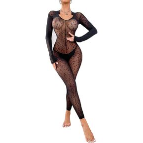 SINROYEE Women's Sexy Mesh BodyStocking Fishnet Bodysuits Lingerie One Piece Jumpsuit Underwear Crotchless Nightwear