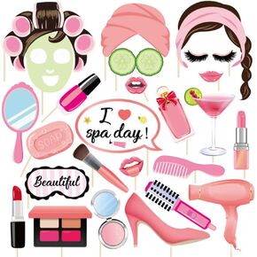 Spa Party Photo Booth Props(25CT),Spa Day Photo Booth Props with Stick for Make Up Decorations,Party