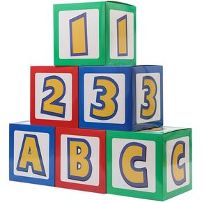 ABC 123 صندوق الحفلات ديكور الحفلات الأبجدية صندوق حفلات استحمام الطفل حفلة عيد ميلاد لصالح صناديق الدعائم (11.8 × 11.8 بوصة)