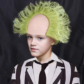 Kids Ombre Green Wig with Bald Cap Child Short Ombre Green Wig Short Fluffy Wavy Wig Cosplay Costume Halloween Wig