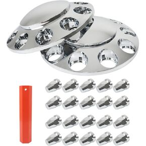 labwork Chrome Front Wheel Covers Hub Axle Plastic ABS 33mm Nut Lug Covers Center 1 Pair for 22.5 in & 24.5 in Semi Truck Wheels