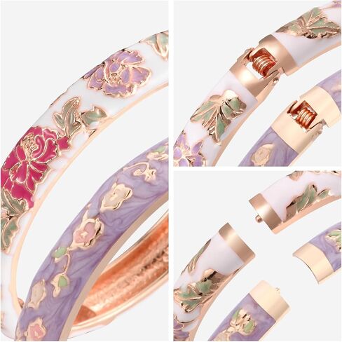 UJOY Fashion Cloisonne Bracelets Set Gold Plated Enameled Jewelry Spring Hinged Metal Cuff Bangles Gift Box Packed in Kuwait