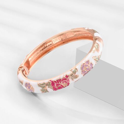 UJOY Fashion Cloisonne Bracelets Set Gold Plated Enameled Jewelry Spring Hinged Metal Cuff Bangles Gift Box Packed in Kuwait