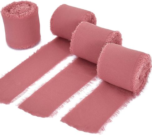 TONIFUL 4 Rolls 1-1/2 Inch Dusty Baby Blue Light Blue Chiffon Silk Ribbon 22yds Handmade Fringe Chiffon Ribbons Set for Wedding Invitations, Bridal Bouquets, Gifts Wrapping (Baby Blue, 22yds, 1.5") in Kuwait