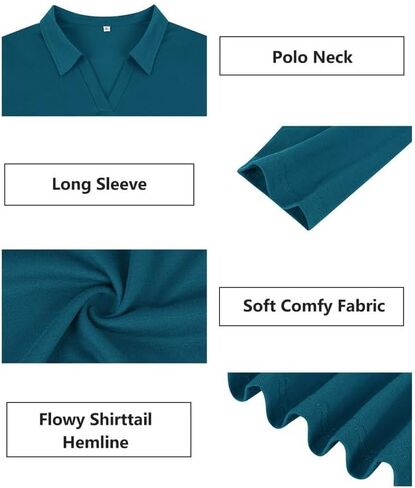 TIYOMI Plus Size Womens Polo Shirts Long Sleeve Collared Tops Business Casual V Neck Loose Fit T Shirt Work Blouse 1X-5X in Kuwait
