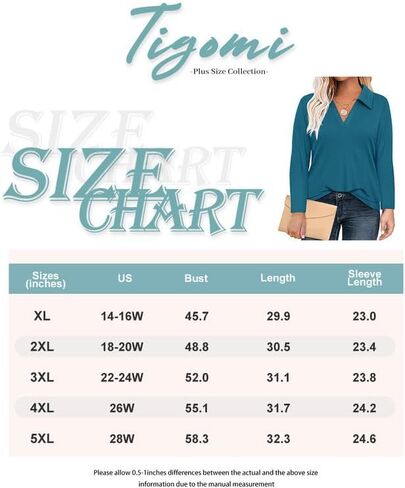 TIYOMI Plus Size Womens Polo Shirts Long Sleeve Collared Tops Business Casual V Neck Loose Fit T Shirt Work Blouse 1X-5X in Kuwait