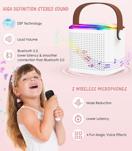 MoKo Mini Karaoke Machine for Kids Adults with Portable 5.3 Bluetooth Speaker, Karaoke Machine with 2 Wireless Microphones for Home Party, Outdoor, Birthday Gift for Girls Boys(Pinkcolor) in Saudi Arabia