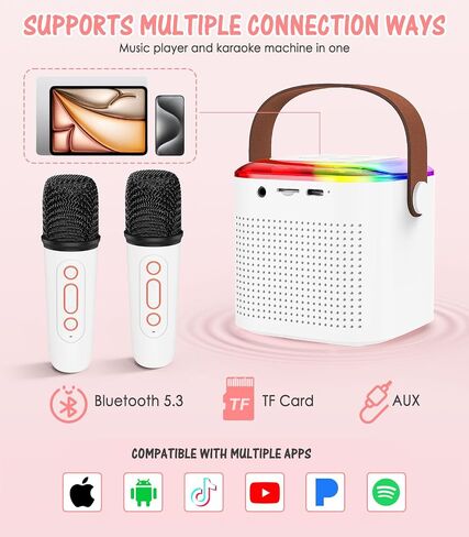 MoKo Mini Karaoke Machine for Kids Adults with Portable 5.3 Bluetooth Speaker, Karaoke Machine with 2 Wireless Microphones for Home Party, Outdoor, Birthday Gift for Girls Boys(Pinkcolor) in Saudi Arabia