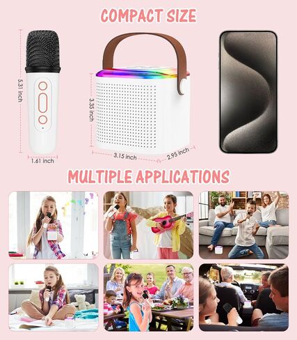 MoKo Mini Karaoke Machine for Kids Adults with Portable 5.3 Bluetooth Speaker, Karaoke Machine with 2 Wireless Microphones for Home Party, Outdoor, Birthday Gift for Girls Boys(Pinkcolor) in Saudi Arabia