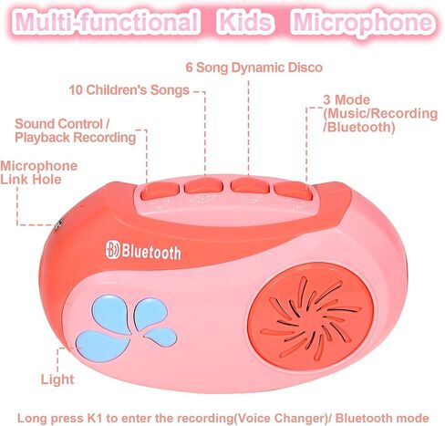Kids Karaoke Machine for Girls with Adjustable Stand, Karaoke Microphone with Vioce Changer, Singing Recorder - Microphones for Singing Birthday for Girls Boys-Pink in Saudi Arabia