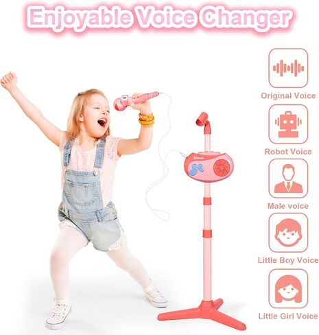 Kids Karaoke Machine for Girls with Adjustable Stand, Karaoke Microphone with Vioce Changer, Singing Recorder - Microphones for Singing Birthday for Girls Boys-Pink in Saudi Arabia