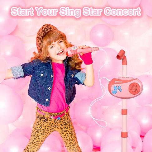 Kids Karaoke Machine for Girls with Adjustable Stand, Karaoke Microphone with Vioce Changer, Singing Recorder - Microphones for Singing Birthday for Girls Boys-Pink in Saudi Arabia