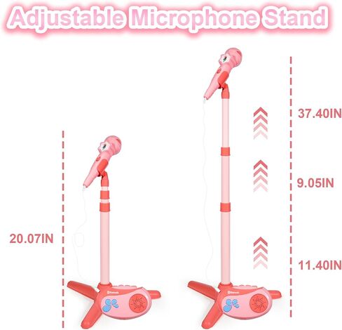 Kids Karaoke Machine for Girls with Adjustable Stand, Karaoke Microphone with Vioce Changer, Singing Recorder - Microphones for Singing Birthday for Girls Boys-Pink in Saudi Arabia