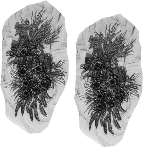 GORGECRAFT 2Pcs 3D Leaf Flower Lace Appliques Black Floral Leaves Embroidered Bridal Lace Sew on Applique Patches for Wedding Gown Bridal Dress Decor Clothing Sewing DIY Crafts in Saudi Arabia