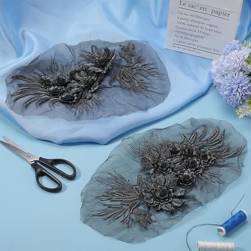 GORGECRAFT 2Pcs 3D Leaf Flower Lace Appliques Black Floral Leaves Embroidered Bridal Lace Sew on Applique Patches for Wedding Gown Bridal Dress Decor Clothing Sewing DIY Crafts in Saudi Arabia
