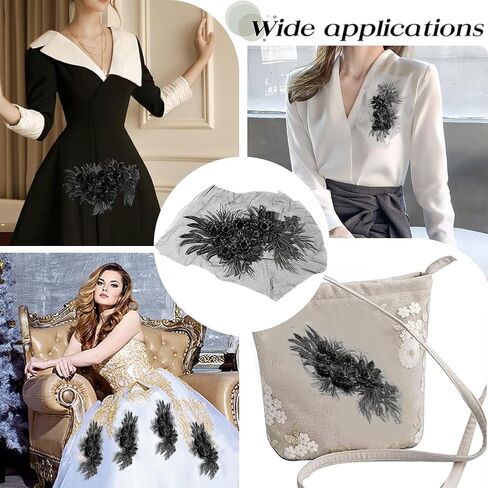 GORGECRAFT 2Pcs 3D Leaf Flower Lace Appliques Black Floral Leaves Embroidered Bridal Lace Sew on Applique Patches for Wedding Gown Bridal Dress Decor Clothing Sewing DIY Crafts in Saudi Arabia