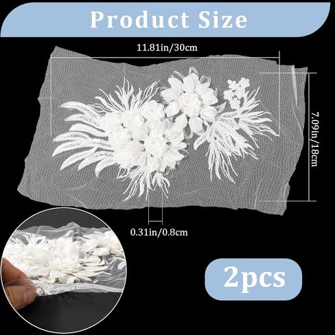 GORGECRAFT 2Pcs 3D Leaf Flower Lace Appliques Black Floral Leaves Embroidered Bridal Lace Sew on Applique Patches for Wedding Gown Bridal Dress Decor Clothing Sewing DIY Crafts in Saudi Arabia