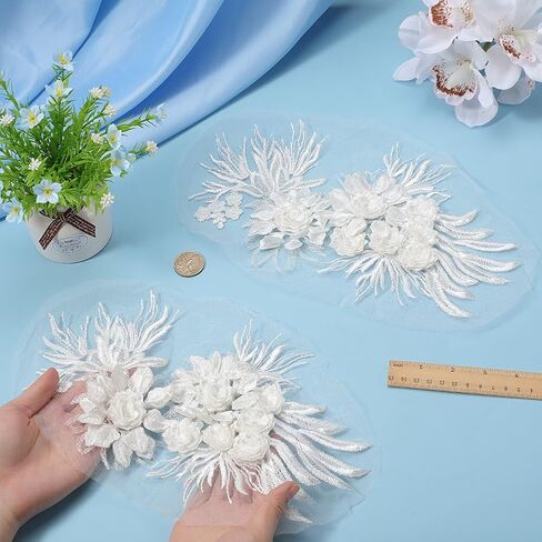 GORGECRAFT 2Pcs 3D Leaf Flower Lace Appliques Black Floral Leaves Embroidered Bridal Lace Sew on Applique Patches for Wedding Gown Bridal Dress Decor Clothing Sewing DIY Crafts in Saudi Arabia