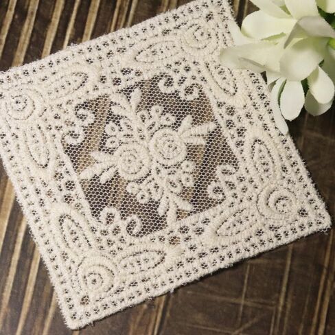 Squre Rose (Nature) 3ps : Embroidery Lace Applique Patches, Cotton Thread on Mesh, for Handmade, Kids Embroidery, Sewing, Quilting, Dressmaking, Home Decor, Coasters in Saudi Arabia