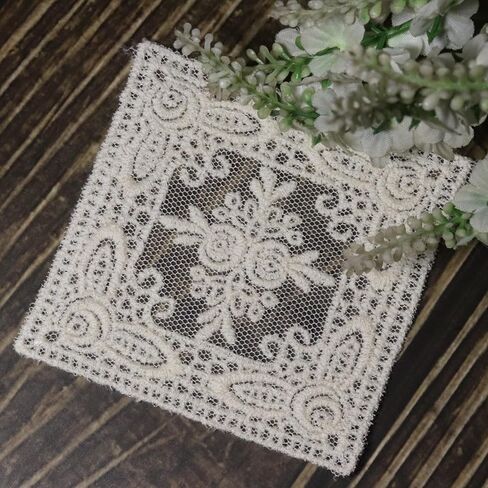 Squre Rose (Nature) 3ps : Embroidery Lace Applique Patches, Cotton Thread on Mesh, for Handmade, Kids Embroidery, Sewing, Quilting, Dressmaking, Home Decor, Coasters in Saudi Arabia