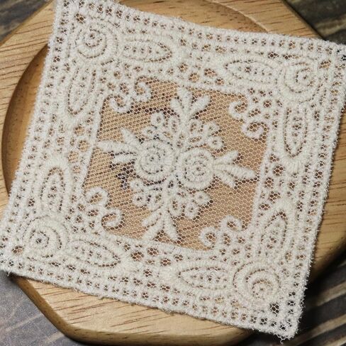 Squre Rose (Nature) 3ps : Embroidery Lace Applique Patches, Cotton Thread on Mesh, for Handmade, Kids Embroidery, Sewing, Quilting, Dressmaking, Home Decor, Coasters in Saudi Arabia