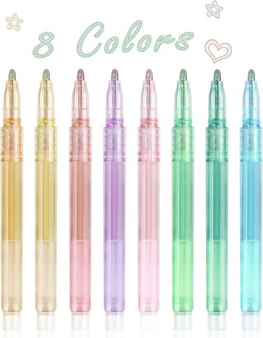 EooUooIP علامات مخططة مزدوجة الخط، 8 قطع أقلام مخططة لامعة أقلام ماركر أقلام تحديد دقيقة ذات طرف رفيع، لكتابة يوميات الرصاص وتدوين الملاحظات وتلوين التقويم واللوازم المدرسية المكتبية in Kuwait