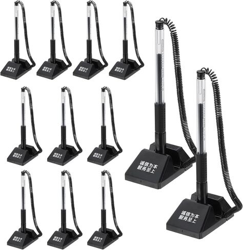 M&G Secure Counter Pens with Chain 0.5mm, 12pcs Adhesive Pen Holder Reception Desk Stand Type Spring Joint Pen for Bank Office Workplace, Black 14cm in Saudi Arabia