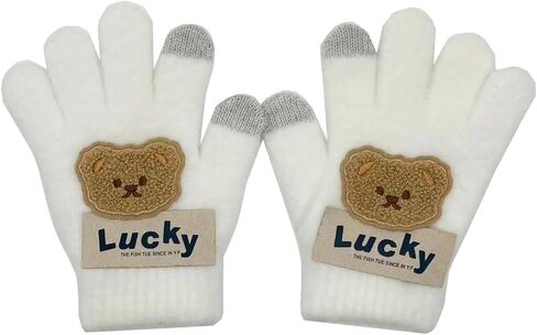 Ralcosuss Cute Bear Winter Cable Knit Gloves Mittens for Big Kids Girls Boys Soft Warm Thermal Stretchy Full Finger Glove in Saudi Arabia